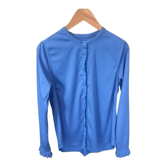 Mos Mosh Mattie Blue Button Down Ruffle Cuff Size Blouse Women Size M - Picture 1 of 13